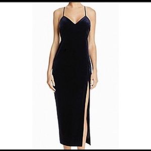 Bardot - Navy velvet cocktail high slit dress